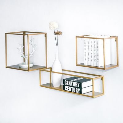 NO Estante de almacenamiento de pared de madera inflable con estantes de metal y madera sólida de diseño moderno