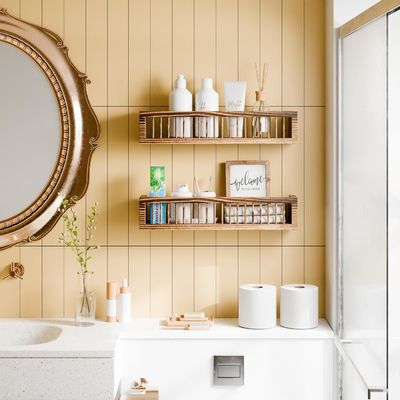 Estantes flotantes de madera personalizables para dormitorio Estética de imagen Estante de borde Conjunto de 2