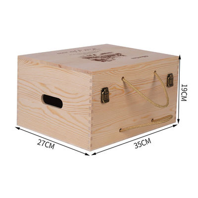 Logotipo personalizado aceptable personalizado hecha a mano 6 botellas Cajas de regalo de vino de madera Caja de bisagras
