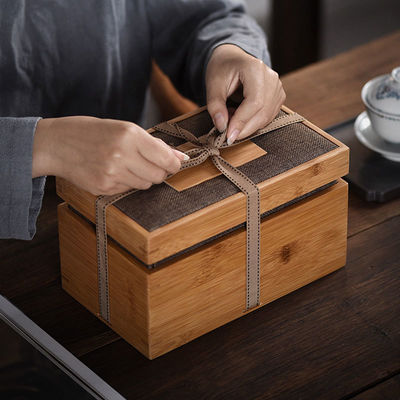 Diseño de material natural y seguro Caja de bambú con corbata de cinta Artefacto de regalo industrial