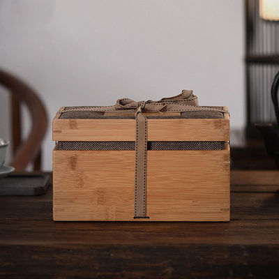 Diseño de material natural y seguro Caja de bambú con corbata de cinta Artefacto de regalo industrial