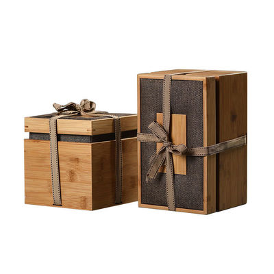Diseño de material natural y seguro Caja de bambú con corbata de cinta Artefacto de regalo industrial