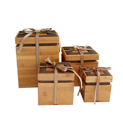 Diseño de material natural y seguro Caja de bambú con corbata de cinta Artefacto de regalo industrial
