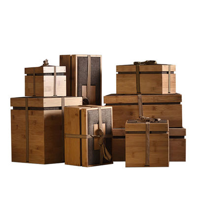 Diseño de material natural y seguro Caja de bambú con corbata de cinta Artefacto de regalo industrial
