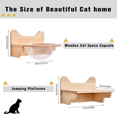 Casa cápsula espacial de gato de madera montada en la pared Muebles transparentes para gatos de interior