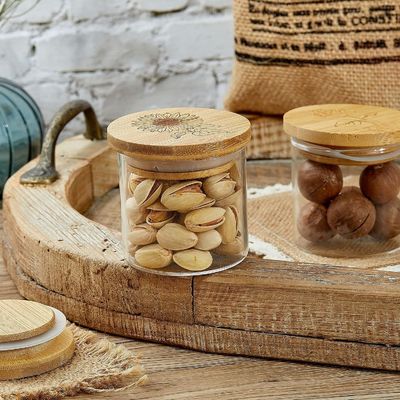 Capa de frasco de bambú de color sencillo de madera con anillos de sellado de silicona diseño de extremo abierto fácil