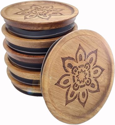 Contenedores de frascos de vidrio de alto borosilicato de 6pcs con tapa de madera de color plano y tapa de bambú