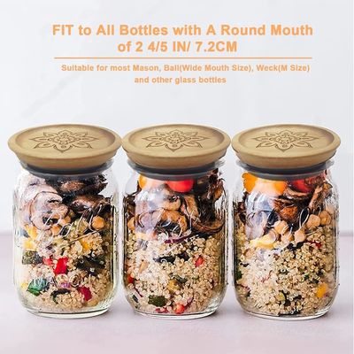 Contenedores de frascos de vidrio de alto borosilicato de 6pcs con tapa de madera de color plano y tapa de bambú