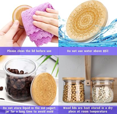 Estilo fresco 12 Pcs Jar de madera de color claro para velas Jarrón de yogur de vidrio tapa tapa de madera