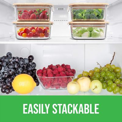 Contenedores de almacenamiento de alimentos de vidrio de 4 paquetes con tapas de bambú