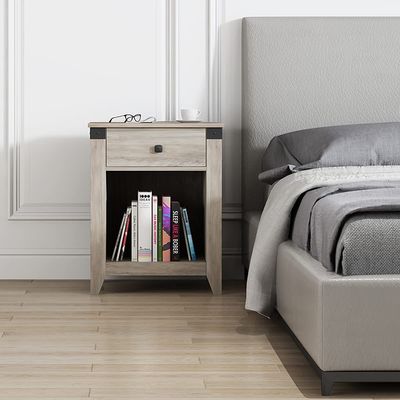 Estancia de noche moderna de granja con cajón mesa de cama rústica de madera 16 x 19 x 24 pulgadas