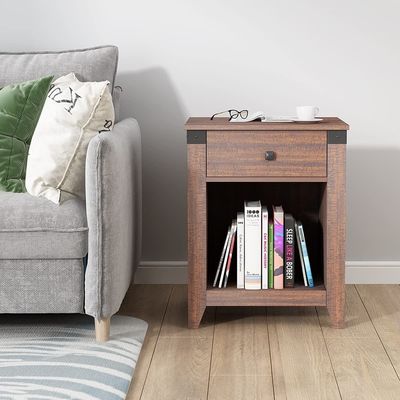 Estancia de noche moderna de granja con cajón mesa de cama rústica de madera 16 x 19 x 24 pulgadas