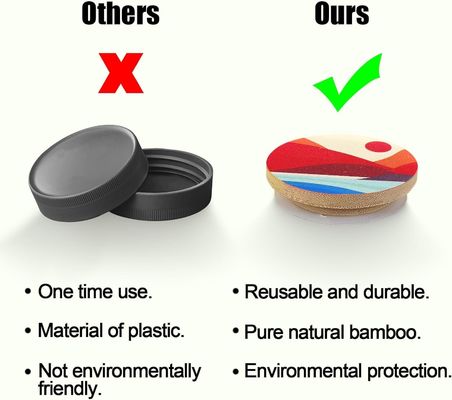 8 Anillos de sellado de silicona de tamaño personalizado con patrones coloridos de boho y tapas de bambú