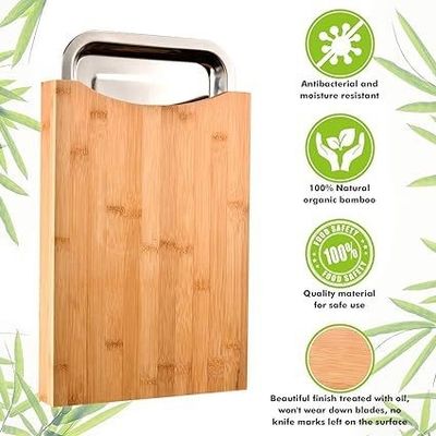 Un elegante tablero de corte de bambú con bandejas y cajón de deslizamiento de 13,4 x 9,4 x 1,6 pulgadas