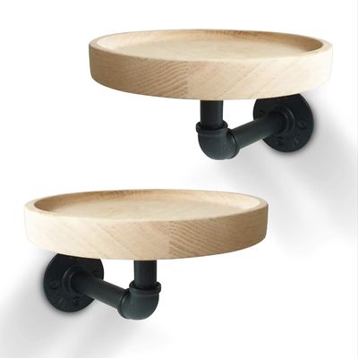 Embalaje de correo N Repisas de esquina de madera sólida flotante redonda pequeña para decoración de habitaciones domésticas