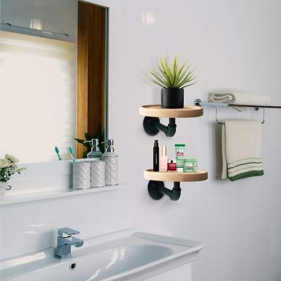 Embalaje de correo N Repisas de esquina de madera sólida flotante redonda pequeña para decoración de habitaciones domésticas