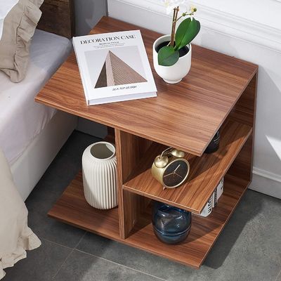 Muebles de dormitorio Estación de noche moderna de madera de nuez con ruedas rodantes y estante abierto