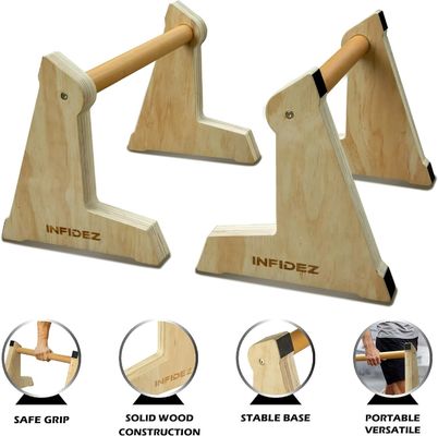 Parallettes de madera de 20x12 pulgadas y barras de empuje para ejercicios de gimnasia de pie de mano antideslizante