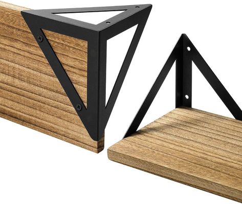 Diseño moderno Estantes de pared de madera de metal negro Estante de almacenamiento de madera flotante para el baño
