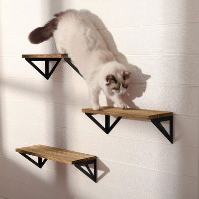 Diseño moderno Estantes de pared de madera de metal negro Estante de almacenamiento de madera flotante para el baño