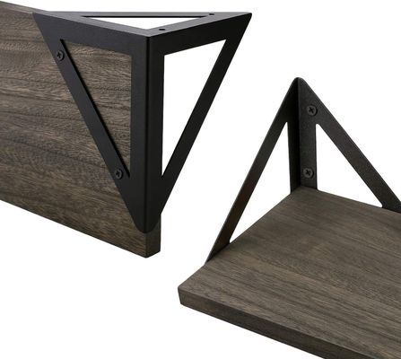 Diseño moderno Estantes de pared de madera de metal negro Estante de almacenamiento de madera flotante para el baño