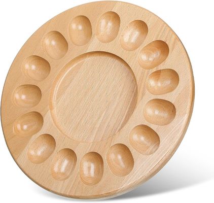 OEM 15 agujeros Reversible Plato de huevo de madera con desviación de la placa de charcutería bandeja de huevo grueso recipientes de huevo de pollo