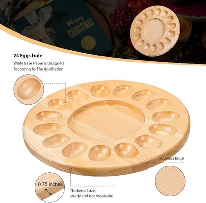 OEM 15 agujeros Reversible Plato de huevo de madera con desviación de la placa de charcutería bandeja de huevo grueso recipientes de huevo de pollo