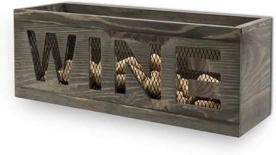 Ahorrar espacio Pared montada Vintage gris de madera climatizada de corcho superior abierto Portador de corcho caja de madera con malla de alambre metálico