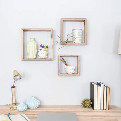 Organice su espacio con 3 estanterías flotantes clásicas de madera sólida natural montadas en la pared