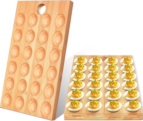 24 agujeros Reversible Plato de huevo de madera desviado Plato de charcutería para servir verduras