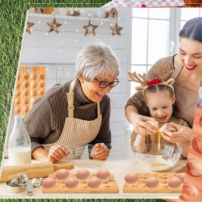 24 agujeros Reversible Plato de huevo de madera desviado Plato de charcutería para servir verduras