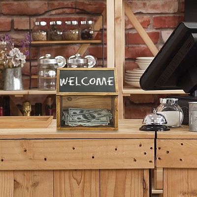 Juguetes Organizador Multifunción Cuadro de caída de boletas con etiqueta de pizarra y ventana acrílica