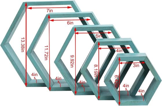 Almacenamiento de la granja de madera panal de miel Estante de pared montado en la pared Conjunto de 5 estanterías flotantes hexagonales