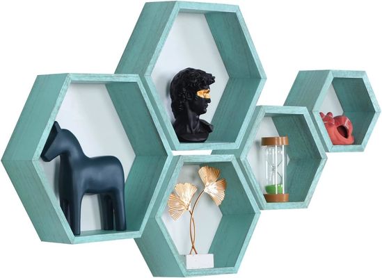 Almacenamiento de la granja de madera panal de miel Estante de pared montado en la pared Conjunto de 5 estanterías flotantes hexagonales