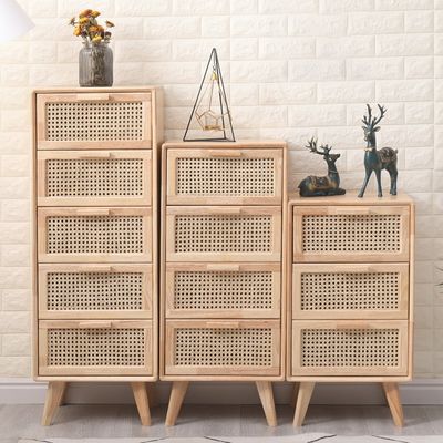 Muebles de sala de estar de diseño personalizado y reciente Rattan cajón de cajones Cabinet blanco de madera