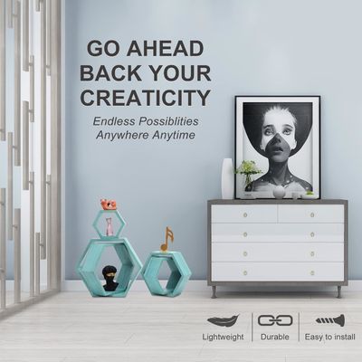 Almacenamiento de la granja de madera panal de miel Estante de pared montado en la pared Conjunto de 5 estanterías flotantes hexagonales