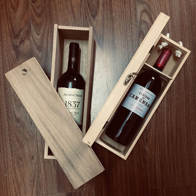 Bebidas industriales Caja de vino de madera de pino de 750 ml con diseño simple y color natural