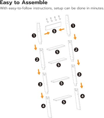Estante de toallas inclinado en la pared de tamaño común de 5 niveles con impresión quemada y diseño decorativo