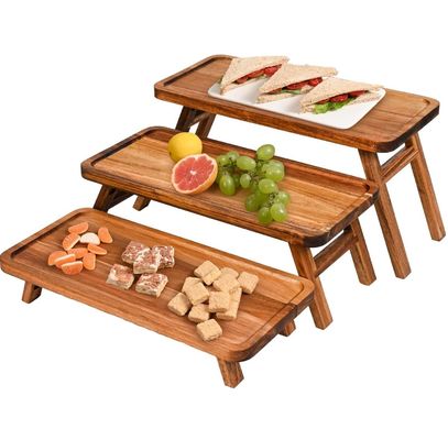 3 Niveles de madera de Cupcake Torre de visualización Stand de acacia de madera plegable bandeja de servicio para la parte