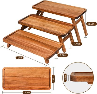 3 Niveles de madera de Cupcake Torre de visualización Stand de acacia de madera plegable bandeja de servicio para la parte