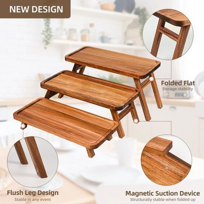 3 Niveles de madera de Cupcake Torre de visualización Stand de acacia de madera plegable bandeja de servicio para la parte