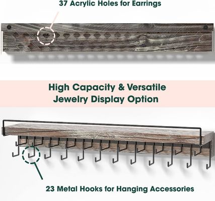 Display de pendientes de madera de casa de campo rústica a medida y collar de acrílico transparente