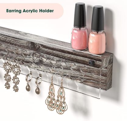 Display de pendientes de madera de casa de campo rústica a medida y collar de acrílico transparente