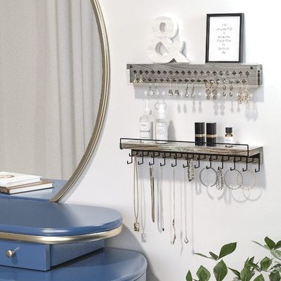 Display de pendientes de madera de casa de campo rústica a medida y collar de acrílico transparente