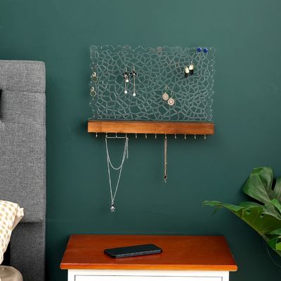 Diseño funcional Estante flotante de madera pantalla de pendientes acrílicas para logotipo personalizado