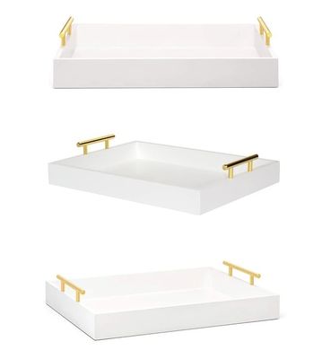 Logotipo personalizado Acceptable bandeja de servicio de madera blanca con asas hechas de madera de acacia