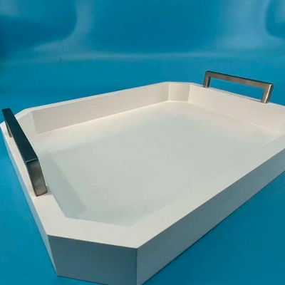 Logotipo personalizado Acceptable bandeja de servicio de madera blanca con asas hechas de madera de acacia