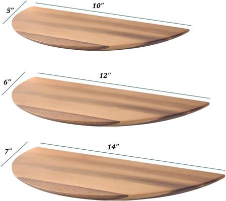 Tamaño personalizado Color Semi-círculo en forma de conjunto de 3 14 pulgadas de madera de acacia estanterías flotantes