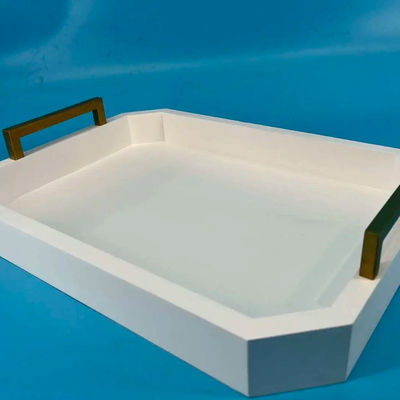 Logotipo personalizado Acceptable bandeja de servicio de madera blanca con asas hechas de madera de acacia