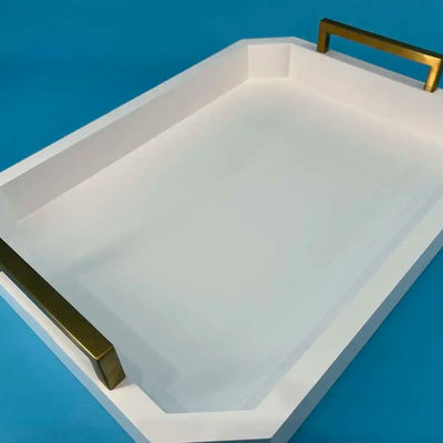 Logotipo personalizado Acceptable bandeja de servicio de madera blanca con asas hechas de madera de acacia